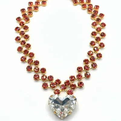 Achala Handcrafted Women's Orange / Pink Grande Cuore Peach Crystal Beaded Necklace In Multi