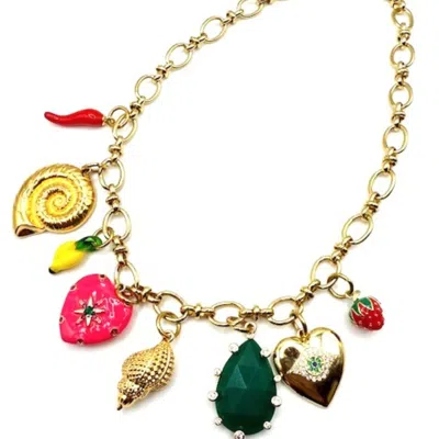 Achala Handcrafted Women's Pink / Gold Magali Heart Pendant Charm Necklace In Multi