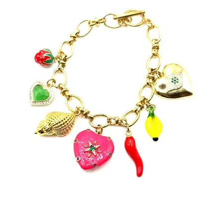 Achala Handcrafted Women's Pink Heart Charm Bracelet