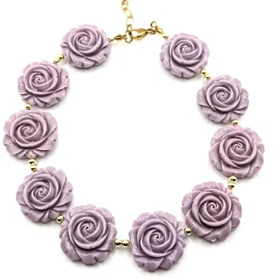 Achala Handcrafted Women's Purple Florence Lilac Flower Short Necklace