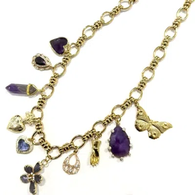 Achala Handcrafted Women's Purple / Gold Amethyst Charm Necklace In Multi