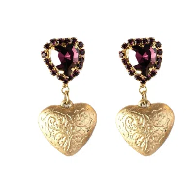 Achala Handcrafted Women's Purple / Gold Victorian Anethyst Heart Earrings In Multi
