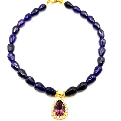 Achala Handcrafted Women's Purple Jade Crystal Drop Necklace