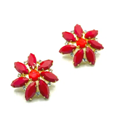 Achala Handcrafted Women's Red Coral Bloom Stud Earrings