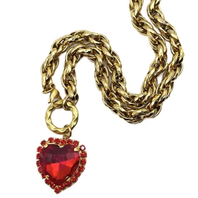 Achala Handcrafted Women's Red / Gold Crystal Heart Pendant Red In Multi