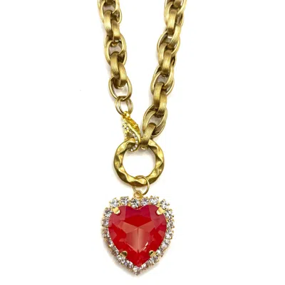 Achala Handcrafted Women's Red / Gold Poppy Red Crystal Heart Pendant In Red/gold