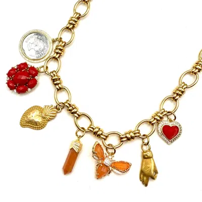 Achala Handcrafted Women's Red / Orange / Gold Magali Charm Necklace