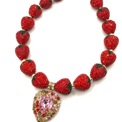 Achala Handcrafted Women's Red / Pink Strawberry Heart Statement Necklace In Red/pink