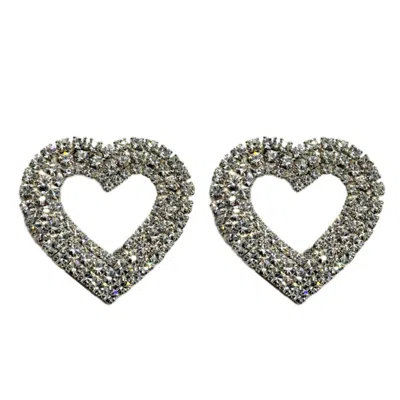 Achala Handcrafted Women's Silver / Neutrals Crystal Heart Statement Earrings