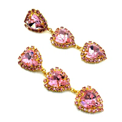 Achala Handcrafted Women's Via Dell'amore Pink Triple Heart Long Earrings