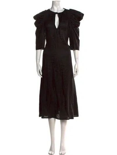 Pre-owned Acheval Pampa Linen Long Dress In Black