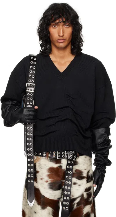 Achilles Ion Gabriel Black Rollover Cotton Knit Sweater