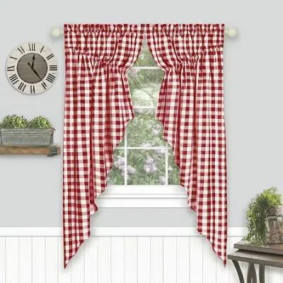 Achim Buffalo Check Gathered Swagger Rod Pocket Light-filtering Set Of 2 Curtain Panel In Red