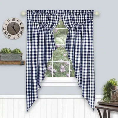 Achim Buffalo Check Gathered Swagger Rod Pocket Light-filtering Set Of 2 Curtain Panel In Blue