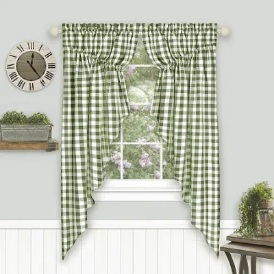 Achim Buffalo Check Gathered Swagger Rod Pocket Light-filtering Set Of 2 Curtain Panel In Green