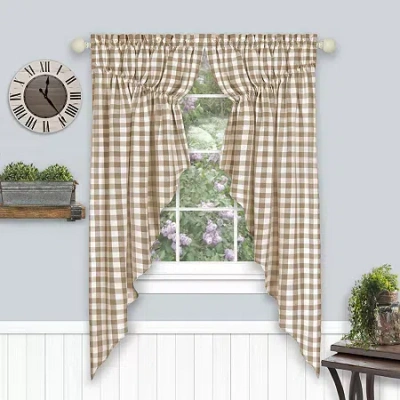 Achim Buffalo Check Gathered Swagger Rod Pocket Light-filtering Set Of 2 Curtain Panel In Brown