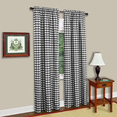 Achim Buffalo Check Rod Pocket Light-filtering Single Curtain Panel In Black