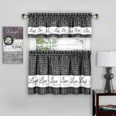 Achim Live; Love; Laugh 3-pc. Rod Pocket Kitchen Curtains & Drapes Window Set In Black