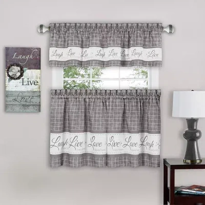 Achim Live; Love; Laugh 3-pc. Rod Pocket Kitchen Curtains & Drapes Window Set In Gray