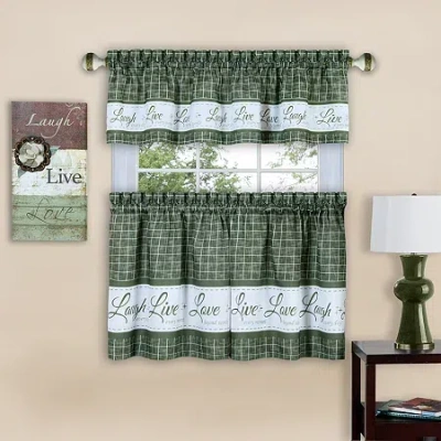 Achim Live; Love; Laugh 3-pc. Rod Pocket Kitchen Curtains & Drapes Window Set In Green
