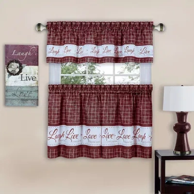 Achim Live; Love; Laugh 3-pc. Rod Pocket Kitchen Curtains & Drapes Window Set In Red