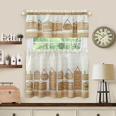 Achim Modern Farmhouse 3-pc. Rod Pocket Kitchen Curtains & Drapes Window Set In Sand