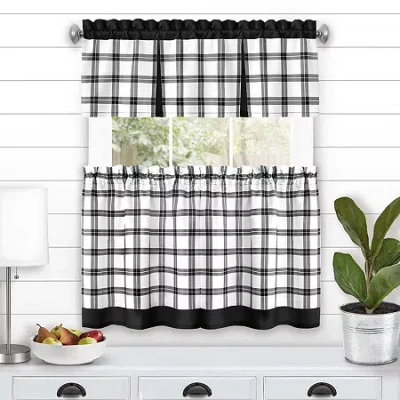 Achim Tate 3-pc. Rod Pocket Kitchen Curtains & Drapes Window Set In Black