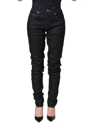Acht Black Cotton Stretch Highwaist Skinny Denim Trouser Jeans In Blue