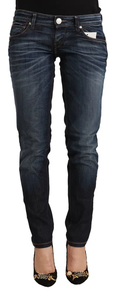 Acht Blue Washed Cotton Low Waist Skinny Denim Women's Jeans