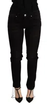 Acht Blue Cotton Skinny Low Waist Women Casual Denim Jeans In Black