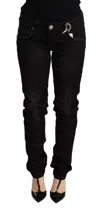 Acht Black Low Waist Skinny Denim Cotton Trouser In Black