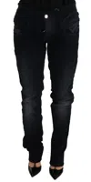 Acht Blue Washed Cotton Denim Low Waist Loose Fit Trousers Jeans In Black