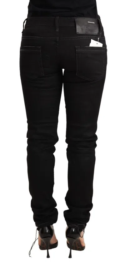 Acht Washed Cotton Slim Fit Blue Low Waist Trouser Women's Jeans In Black