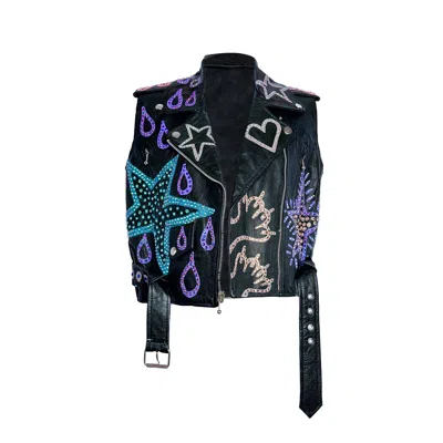 Acid Cat Women's Black Angels Kitty Quest Leather Vest