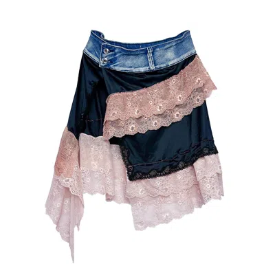 Acid Cat Women's Black Denim Waist Slip And Lace Wrap Skirt