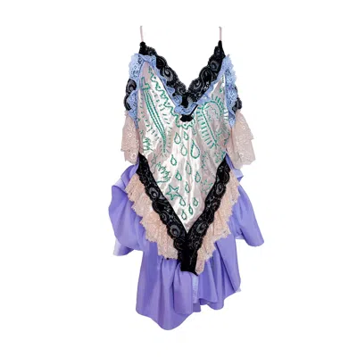 Acid Cat Women's Black / Pink / Purple Kitty Quest Sparkle Ruffles Bodysuit In Multi