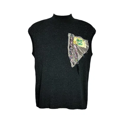 Acid Cat Women's Black Sparkle  Collage Detail Sweater Tank