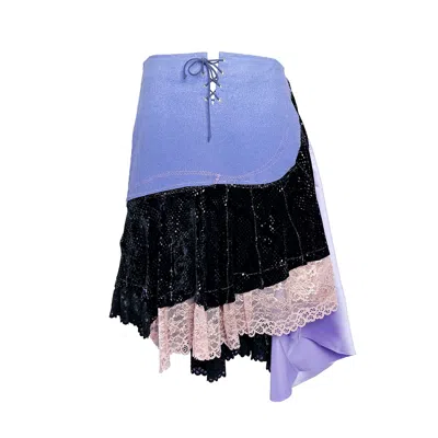 Acid Cat Women's Blue / Black Sparkle Denim Tiered Collage Lkirt In Multi
