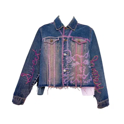 Acid Cat Women's Blue Villain Sweet Honey Super Sparkle Tent Denim Jacket