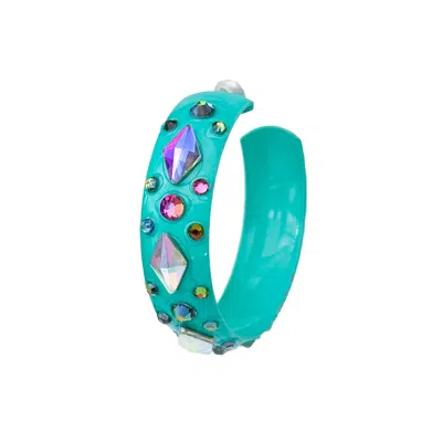 Acid Cat Women's Green Single Teal Rhinestone Hoop