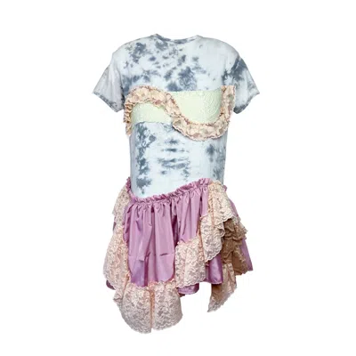 Acid Cat Women's Grey / Pink Flirty Bra Vibe Tie Dye Tee Dress In Multi