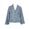 Acid Cat Women's Grey / Pink Looking For A Girlfriend Sparkle Pinstripe Suit Jacket