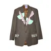 Acid Cat Women's Neutrals / Brown Oversized Collage Ruffle Tweed Blazer In Brown