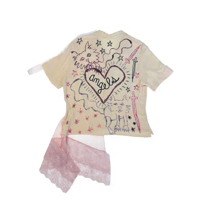 Acid Cat Women's Neutrals / Pink Angel Kitty Quest Silk Shirt