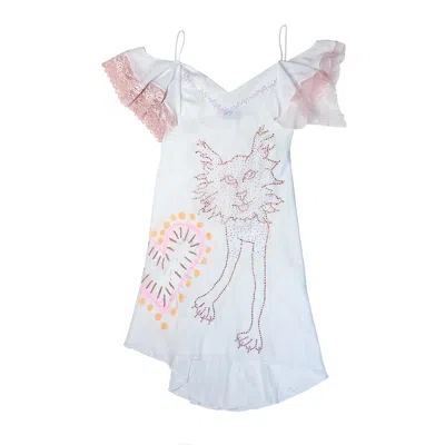 Acid Cat Women's Neutrals / White / Pink Kitty Love White Dress