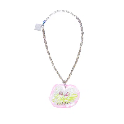 Acid Cat Women's Pink Acid Kitty Neon Yellow Sparkle Iridescent Necklace