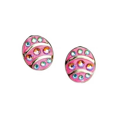 Acid Cat Women's Pink / Gold Oval Opalized Pink Sparkle Earring In Multi