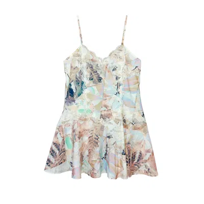 Acid Cat Women's Pink / Neutrals Dilute Tortie Embellished Slip Dress In Multi