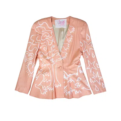Acid Cat Women's Pink / Neutrals Swords And Heart Sparkle Peach Leather Jacket