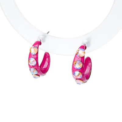 Acid Cat Women's Pink / White Mini Fuchsia Sparkle Hoop In Multi